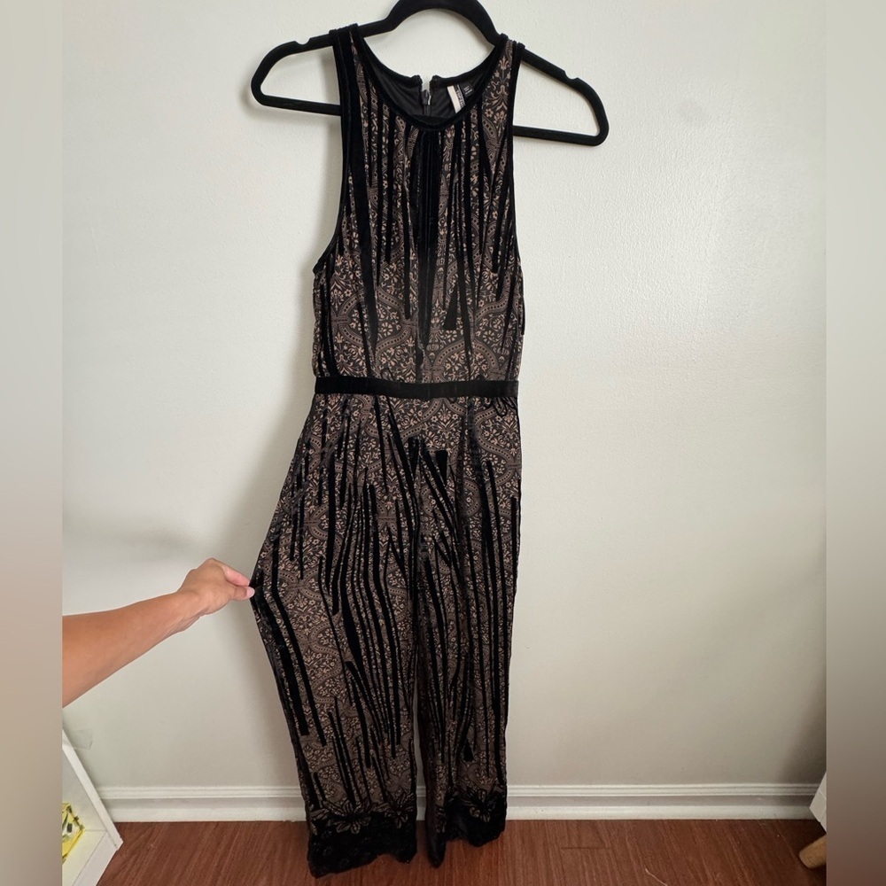 Topshop Jumpsuit Brown/Black Patterned Keyhole